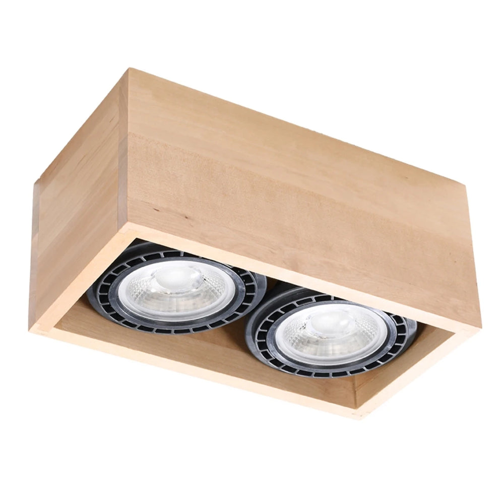 Sollux Lighting QUATRO 2 LED plafondspot natuurlijk hout, IP20, 220-240V, CRI 80, mat goud aluminium