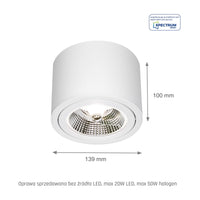 Spectrum CHLOE AR111 GU10 LED Plafondlamp, Verstelbaar Rond Wit, Opbouw, IP20 20W Max