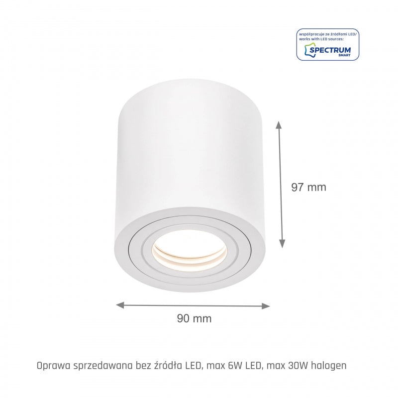 Luminaire de plafond en saillie Spectrum CHLOE GU10, Blanc, IP65, Aluminium Verre, 250V, 90x97mm