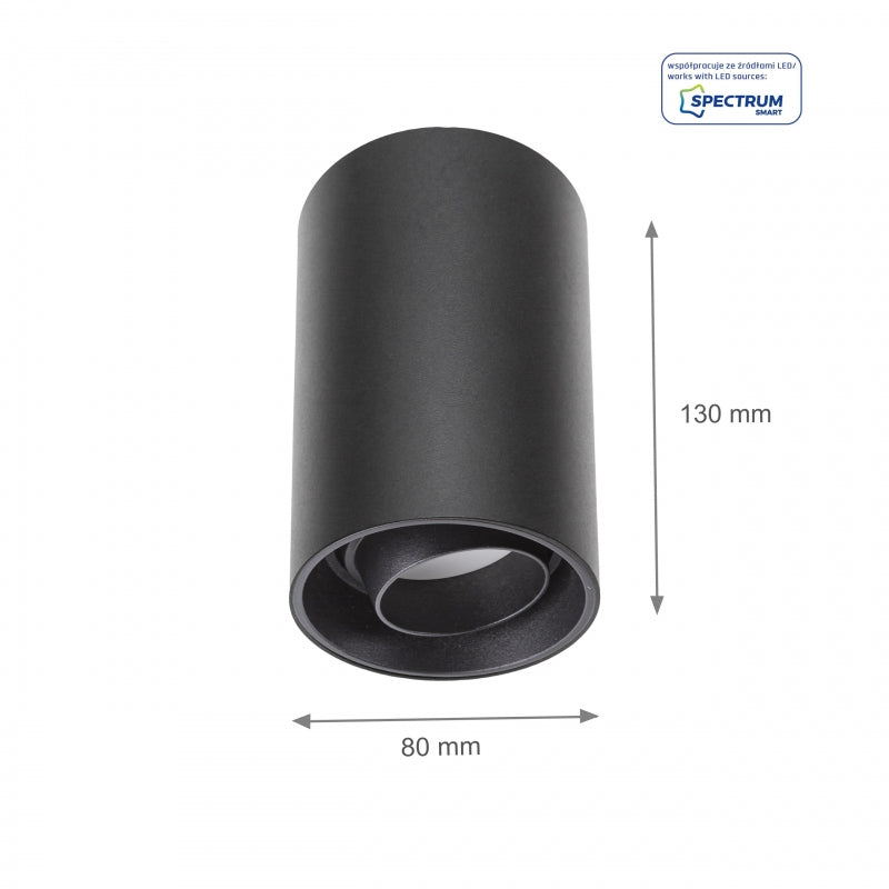 Spot de surface Spectrum CHLOE LED GU10, IP20, 10W max, luminaire de plafond rond noir orientable