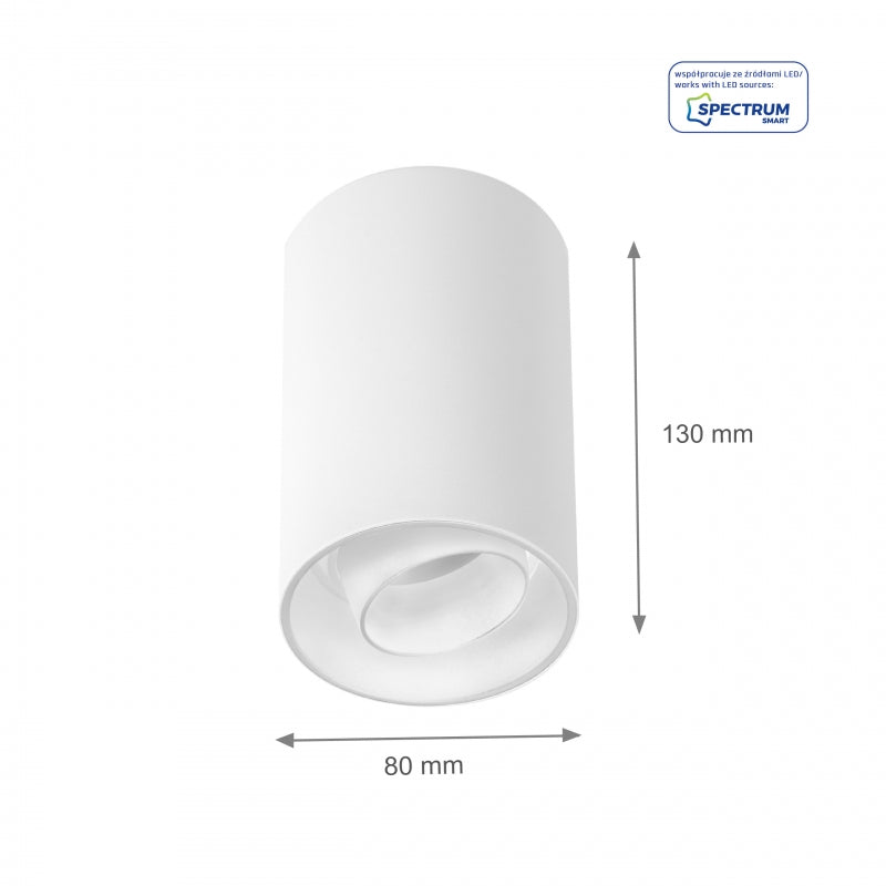 Spectrum CHLOE Spot GU10 LED Plafonnier en saillie IP20 Blanc Orientable 50° Montage plafond 250V Aluminium