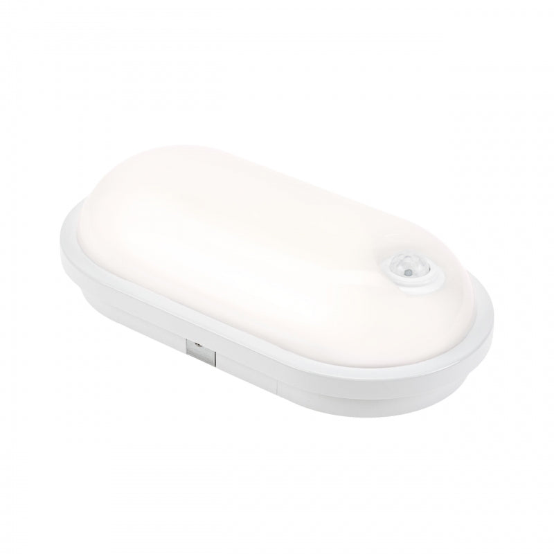 Plafonnier ovale LED Spectrum 20W IP54 230V avec détecteur PIR 4000K 2300 lumens Boîtier blanc