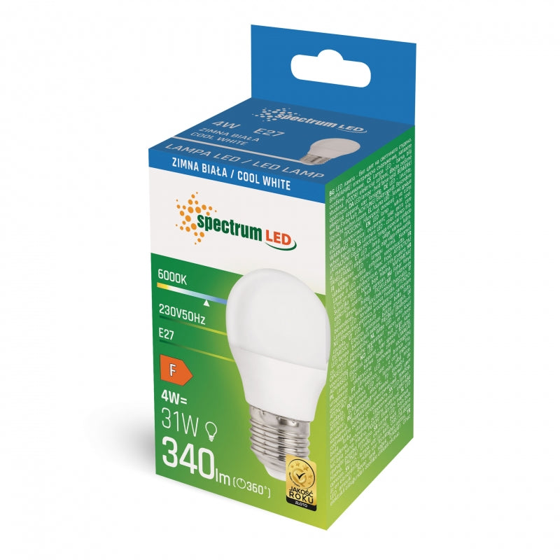 Spectrum LED Lamp G45 E27 4W 230V 6000K Koud Wit 340 lumen 160° stralingshoek niet dimbaar