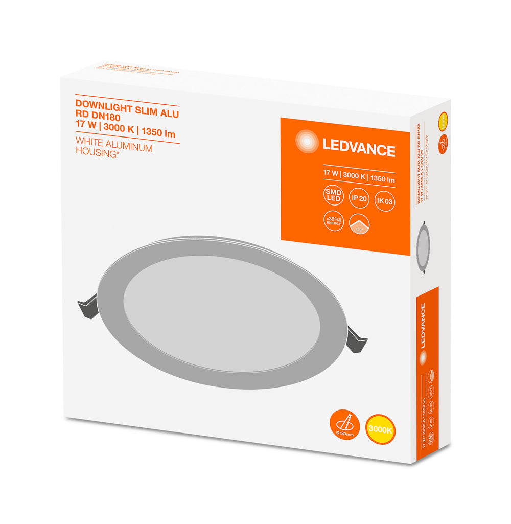Spectrum LED Inbouwspot Value DN180, 17W, 1350 lumen, 3000K Warm Wit, 110° bundel, 192mm uitsparing