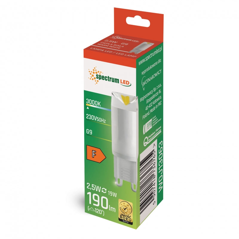 Spectrum LED G9 lamp 230V 2.5W 3000K warm wit 190 lumen niet dimbaar keramische behuizing