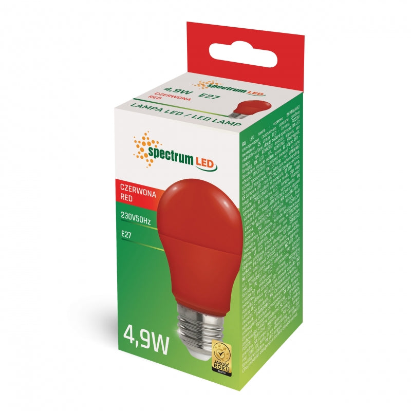 Spectrum LED GLS A50 lamp E27 230V 4.9W Rood 270° bundel niet dimbaar 17000u levensduur