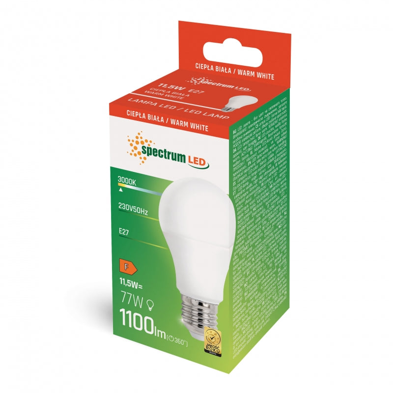 Spectrum LED GLS A60 E27 230V 11.5W 3000K warm wit lamp 1100 lumen 220° bundel 17000u