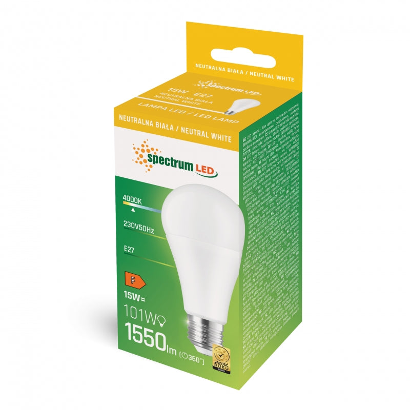 Ampoule LED Spectrum GLS A65 E27 230V 15W 4000K Blanc Neutre 1550 lumens Faisceau 270°