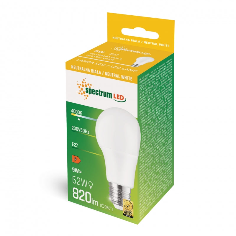 Ampoule LED Spectrum GLS E27 230V 9W 4000K Blanc Neutre 820 lumens Faisceau 270° Non Variable