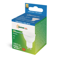 Spectrum LED GU10 lamp 1.5W 230V 6000K Koud Wit 120 lumen 120° bundel niet dimbaar met melkachtig kapje