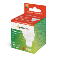 Spectrum LED GU10 lamp 230V 9W 3000K Warm Wit 820 lumen niet dimbaar met melkglas kap Wit