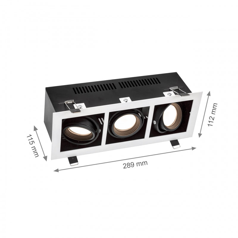 Spectrum LED inbouwframe voor 3x GU10, Wit aluminium behuizing, 3x10W max, 250V, IP20 binnenverlichting