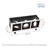 Spectrum LED inbouwframe voor 3x GU10, Wit aluminium behuizing, 3x10W max, 250V, IP20 binnenverlichting