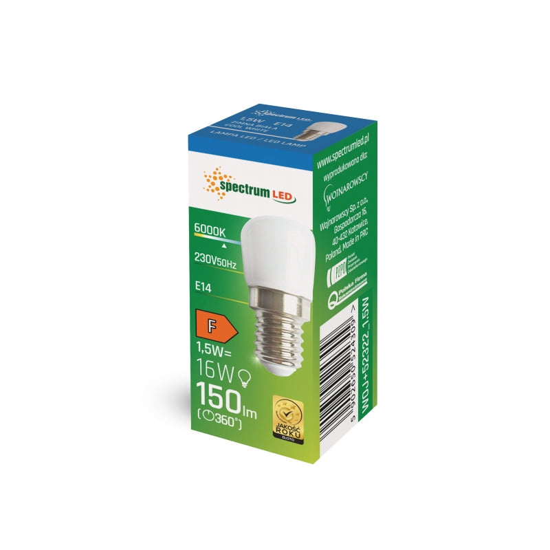 Spectrum LED T26 1.5W E14 230V 6000K koud wit lampje 150 lumen, 120° bundel, CRI 80 voor binnentoepassingen