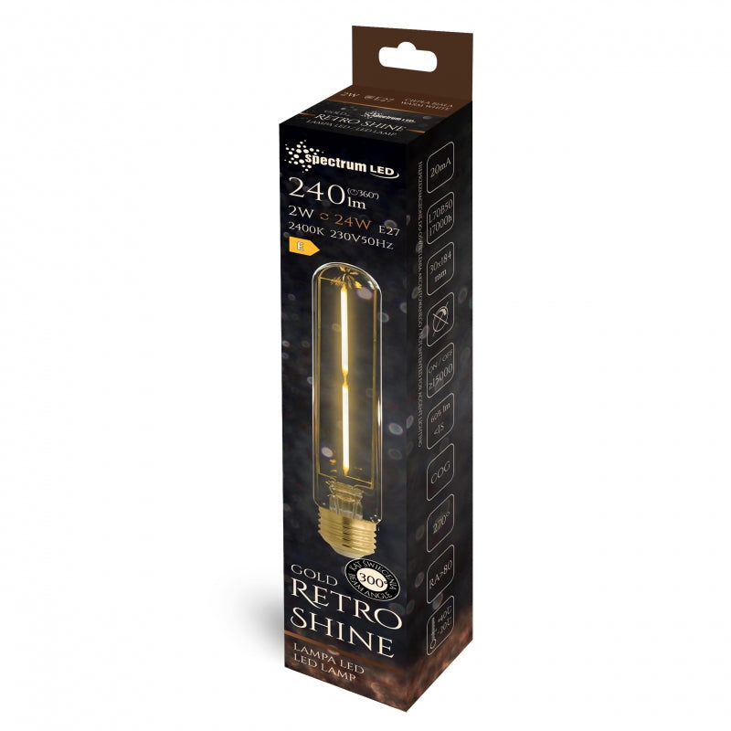 Spectrum LED T30 E27 2W 230V COG filament 240 lumen 2400K warm wit Retro Shine lamp