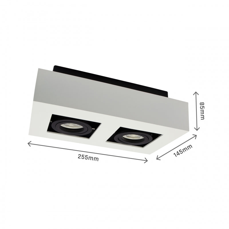 Spectrum MIRORA GU10 opbouw plafondspot, 2x10W LED, 250V, IP20, verstelbaar, Wit Zwart aluminium