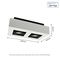 Spot encastré de plafond en saillie Spectrum MIRORA GU10, 2x10W LED, 250V, IP20, orientable, aluminium Blanc Noir