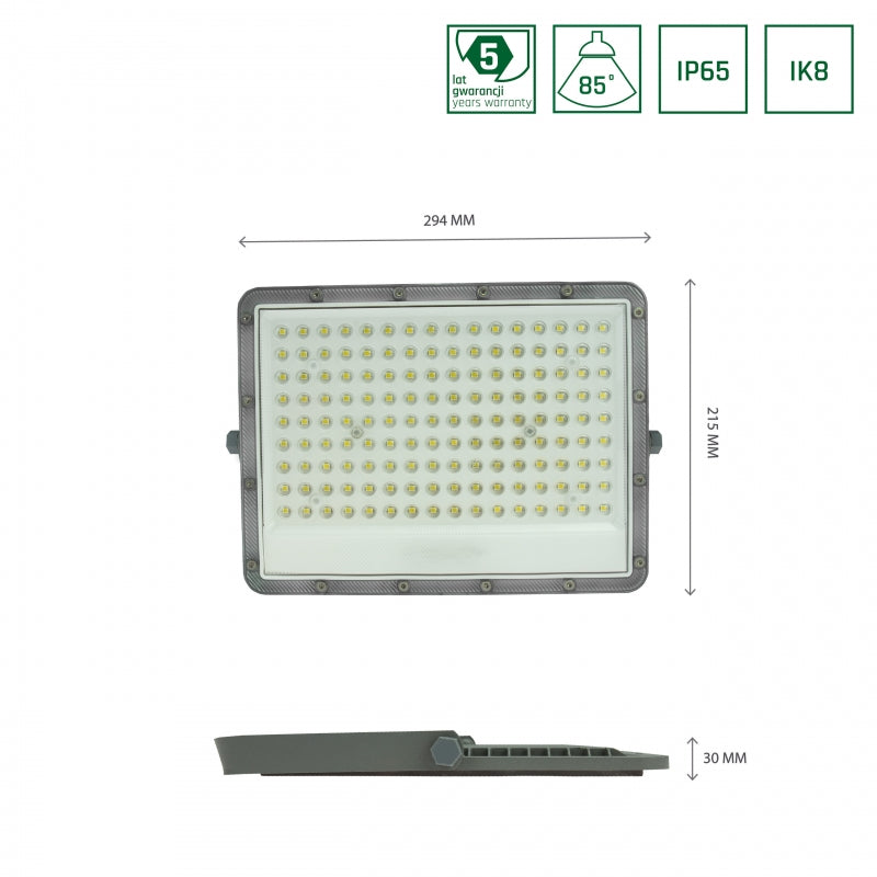 Projecteur LED Spectrum NOCTIS MAX 100W 6500K 8600 lumens 230V IP65 IK08 85° Gris éclairage extérieur