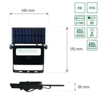 Projecteur LED Spectrum NOCTIS SOLARIS MINI 2W 6000K 200 lumens IP65 Noir avec détecteur de mouvement PIR à énergie solaire