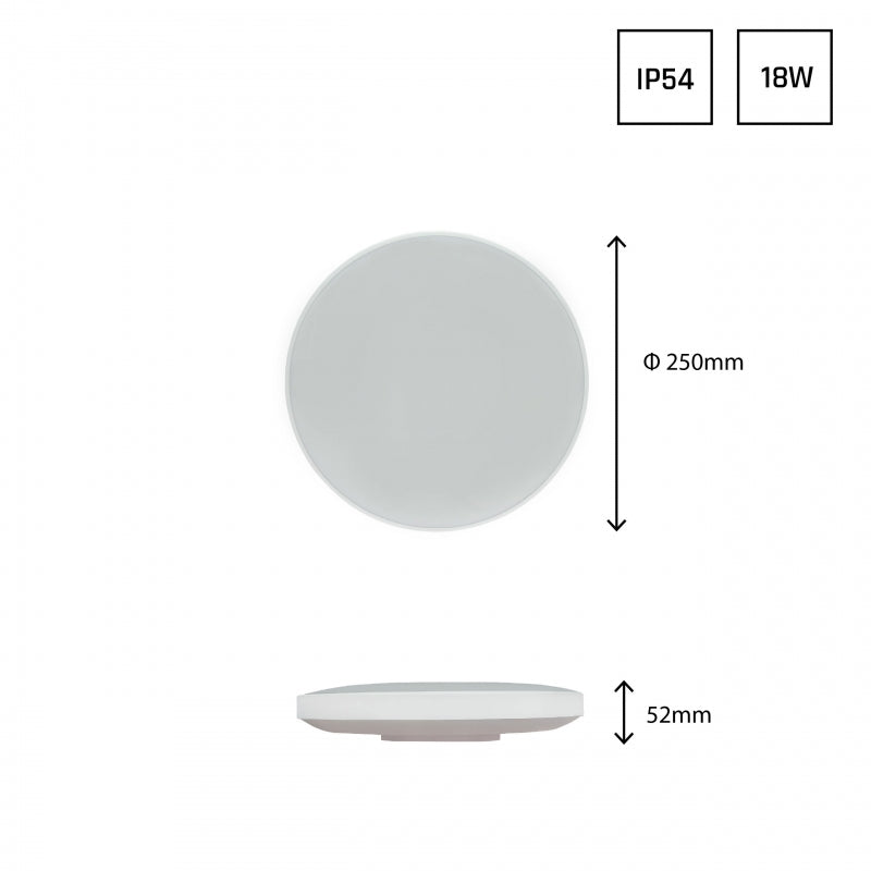 Plafonnier LED Spectrum NYMPHEA 18W 3000K 230V IP54 rond Blanc Noir 1950 lumens 115° montage en saillie