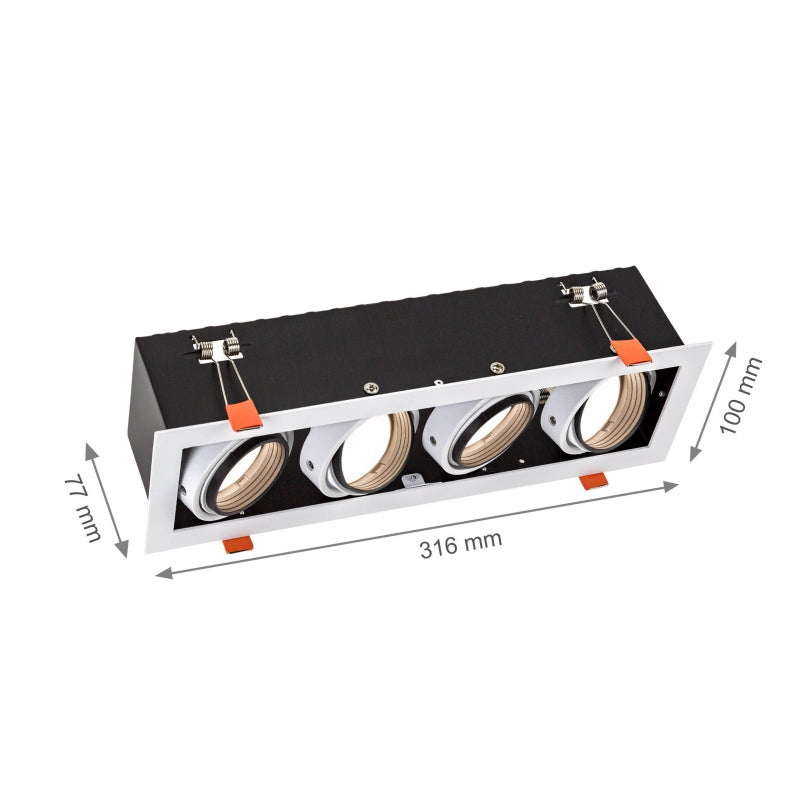 Spectrum inbouw LED GU10 x4 frame, 4x10W, 250V, IP20, Witte aluminium behuizing voor binnenverlichting