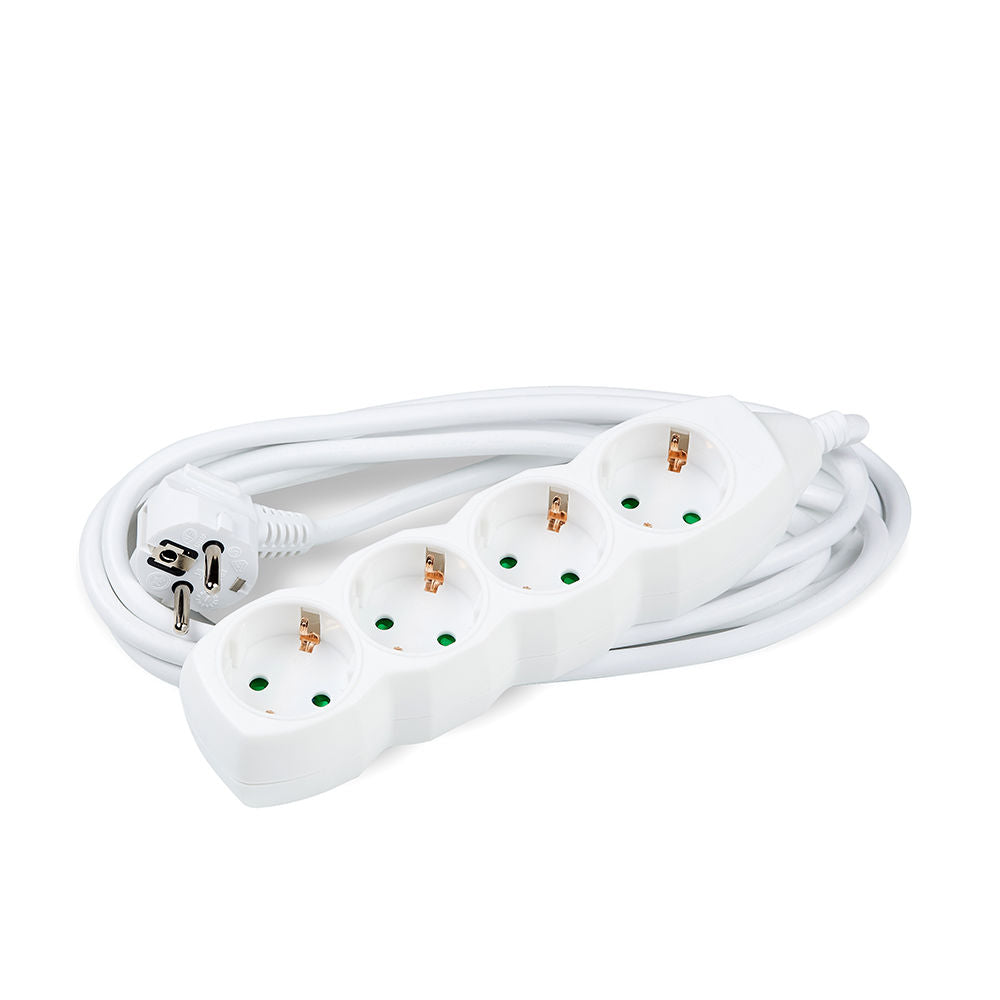 Technik 4-weg stekkerdoos, 3m koperen kabel 1.5mm², Wit, 16A 250V met Kinderbeveiliging