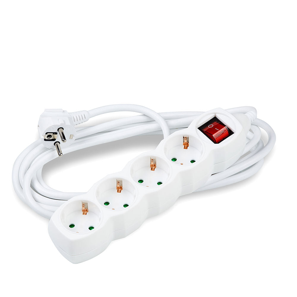 Technik stekkerdoos 4-voudig met 5m 1.5mm2 koperen kabel, schakelaar en kinderslot, Wit 16A