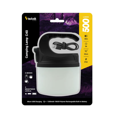 Technik Campinglamp C40 oplaadbare LED 500 lumen Wit IP44 met USB-opladen en 3 helderheidsstanden