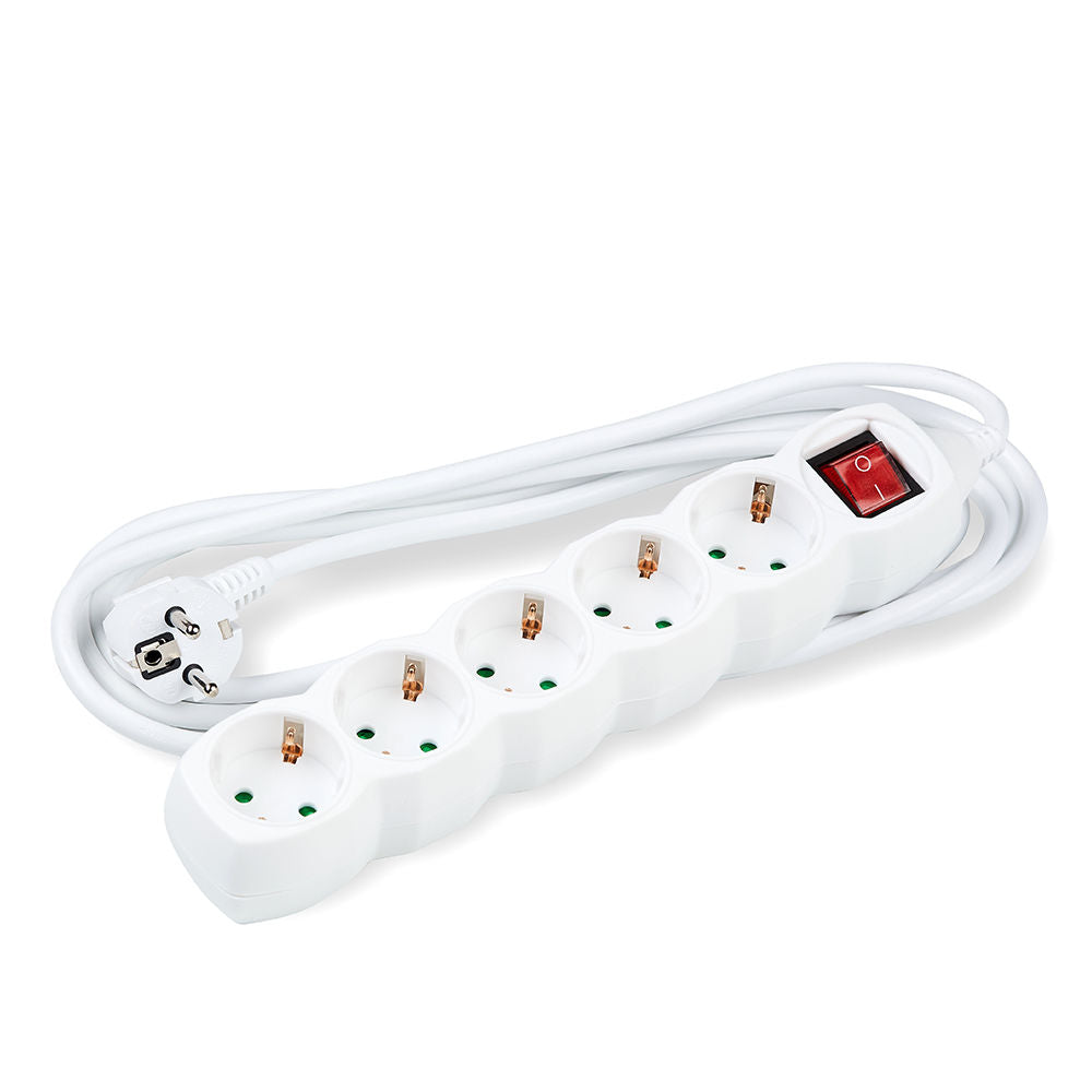 Technik stekkerdoos 5-voudig, 3m 1.5mm² koperen kabel, schakelaar, Wit, 16A