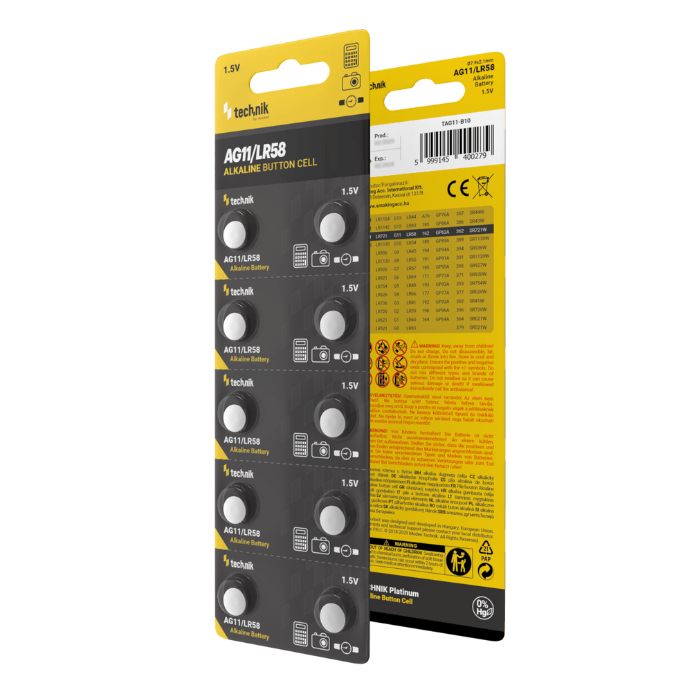 Technik Platinum AG11 LR58 362 1.5V alkaline knoopcel batterij verpakking van 10 voor horloges en kleine elektronica