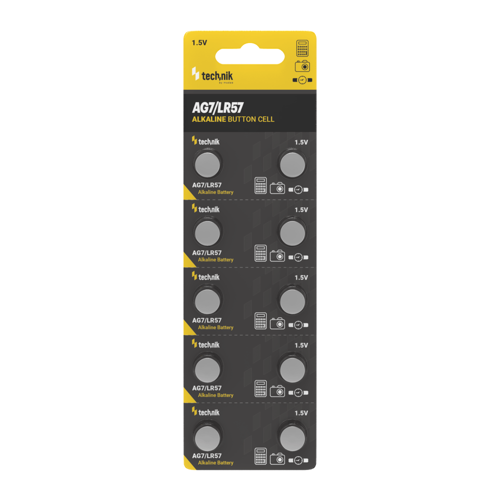 Technik Platinum pile bouton alcaline 1.5V AG7 LR57 371 SR920W, pack de 10 piles bouton fiables