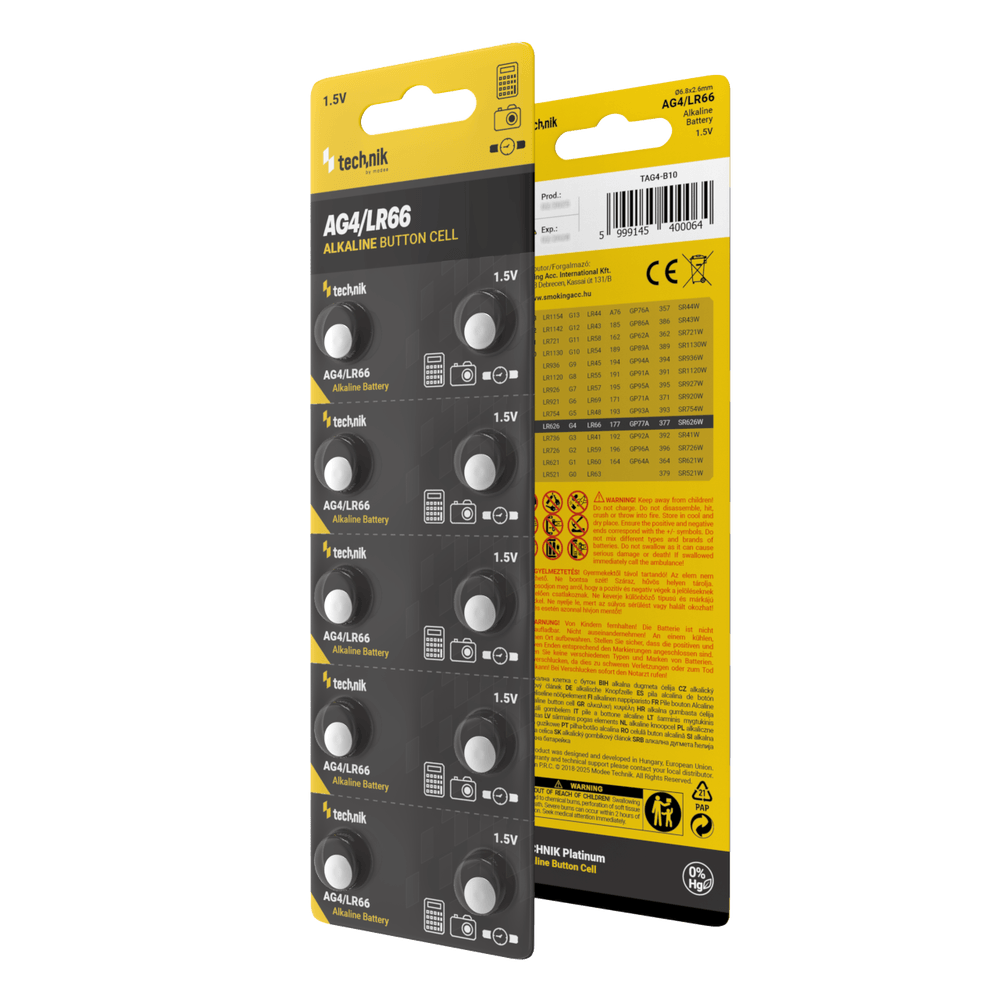 Technik Platinum Alkaline Knoopcel AG4 LR66 377 1.5V Batterij 10 Pack