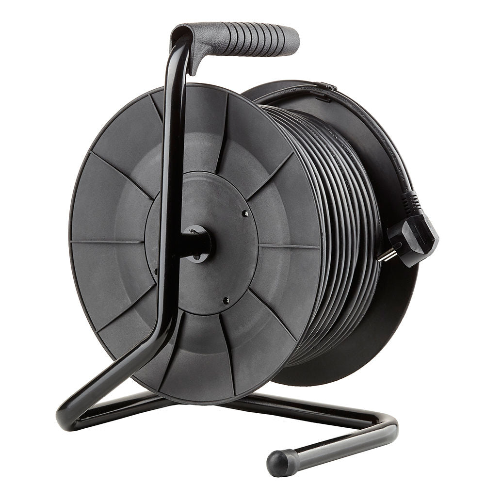 Technik Professionele Kabelhaspel 50m 1.5mm² Zwart 16A 4 Stopcontacten met Schakelaar Binnen Buiten