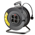 Technik Professionele Kabelhaspel 50m 1.5mm² Zwart 16A 4 Stopcontacten met Schakelaar Binnen Buiten