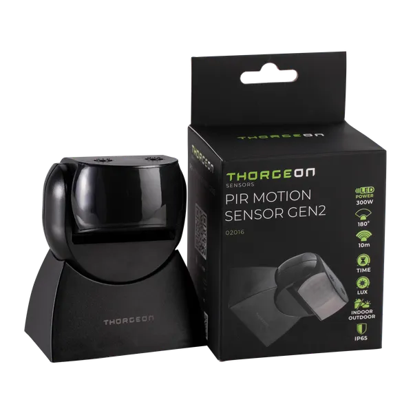 Thorgeon LED bewegingssensor Zwart opbouw 180° IP65 max 300W 220-240V CE RoHS