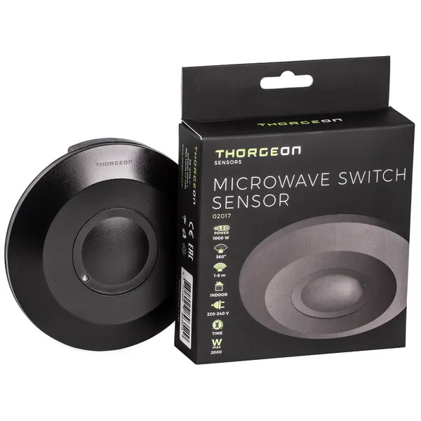 Thorgeon détecteur de mouvement LED montage en saillie Noir 360° micro-ondes IP20 220-240V max 1000W CE RoHS