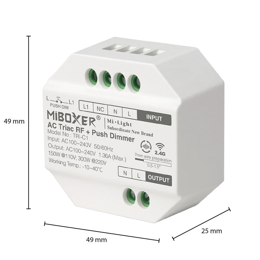 Module variateur LED Tsong 300W AC TRIAC, compatible télécommande RF 2.4GHz, IP20, 220-240V, CE RoHS