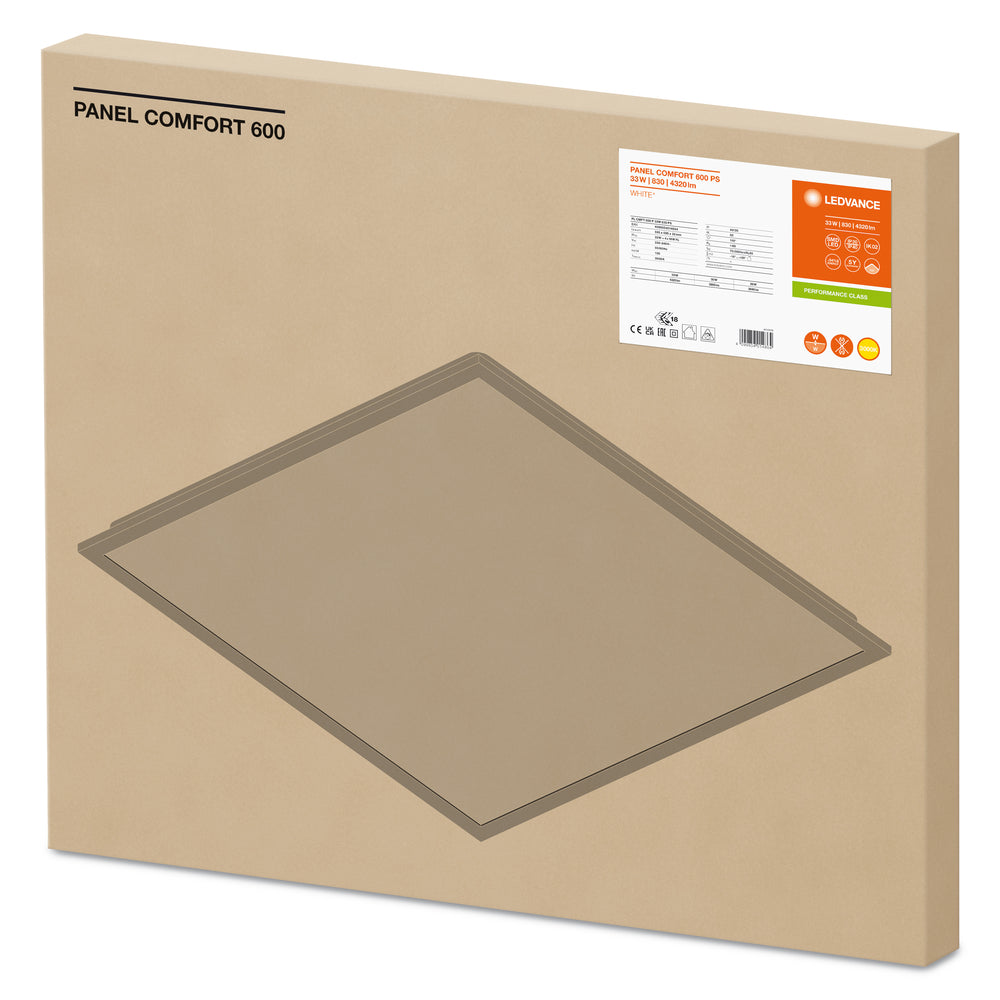 Panneau LED Tsong 60x60cm 33W 3000K 1521 lumens IP20 IRC 80 Aluminium Or Mat CE RoHS