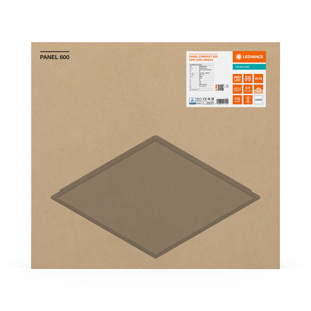 Panneau LED Tsong compact aluminium Blanc 33W 3630 lumens 4000K 60x60cm IP20 CRI 80 CE RoHS