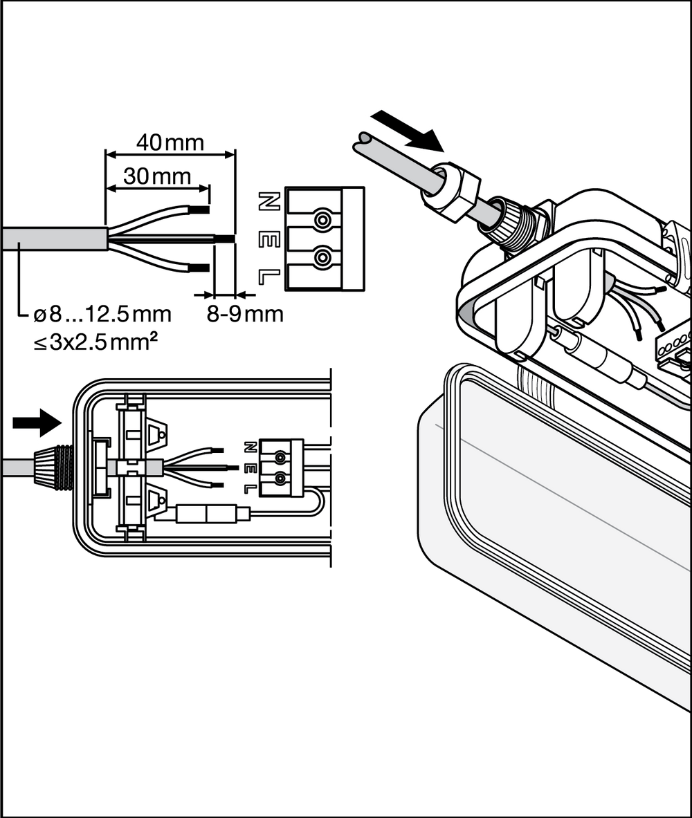Tsong LED buisarmatuur 120cm IP65 waterdicht voor dubbele LED buizen, aluminium mat gouden afwerking