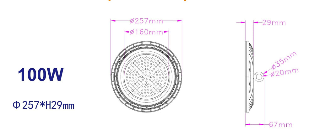 TSONG LED UFO High Bay 100W 6000K pilote DOB, design durable, idéal pour entrepôts et éclairage industriel