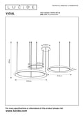 Lucide VIDAL LED hanglamp 78 cm zwart 120W 2700K dimbaar