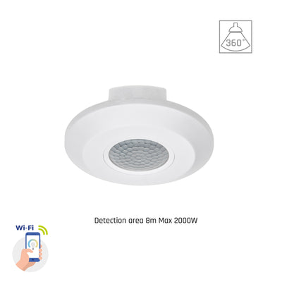 Spectrum slimme PIR sensor 360° opbouw, 2000W belasting, 8m bereik, 1-10V, Wi-Fi BT, IP20, 230V