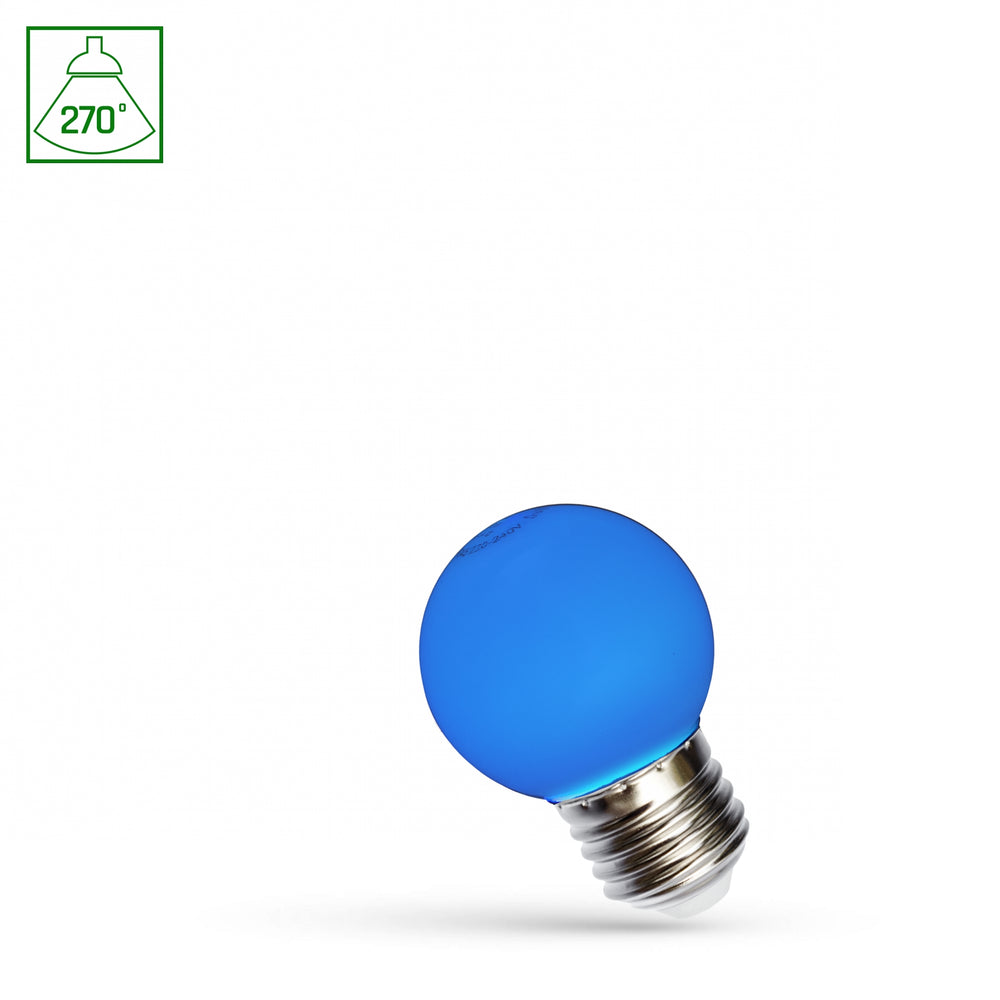 Boule LED Spectrum G45 E27 1W bleu, 230V, angle de 270°, 17000 heures, IP20, CRI 80 lumens, non dimmable