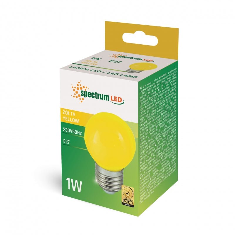 Boule LED G45 E-27 230V 1W spectre jaune 17000h 270° faisceau