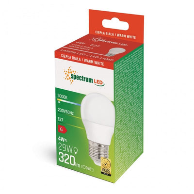 Spectrum LED G45 lamp E27 fitting 4W warm wit 3000K 3200 lumen binnenverlichting 160° stralingshoek