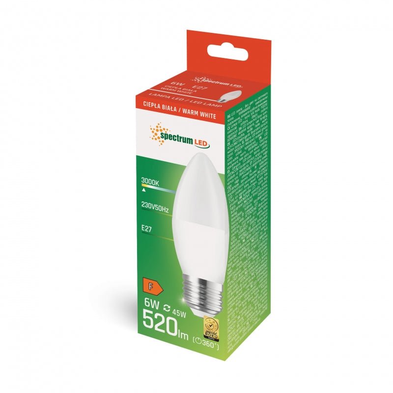 Lampe à bougie LED Spectrum C37 E27 blanc chaud 3000K 6W 520 lumens 160° - ambiance parfaite à la maison