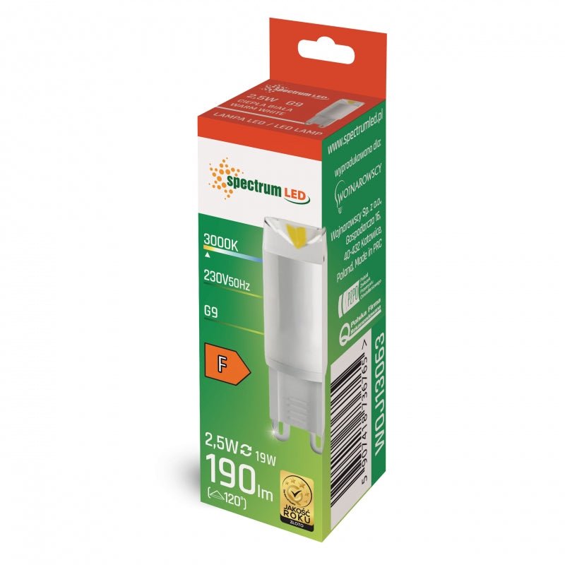 Lampe en céramique Spectrum LED G9 230V 2.5W 3000K blanc chaud, 190 lumens, angle de 100°, longue durée de vie, CRI 80