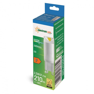 Lampe LED Spectrum G9 2.5W 230V 6000K céramique avec 210 lumens, CRI 80, non dimmable, lumière blanche froide et angle de 100°