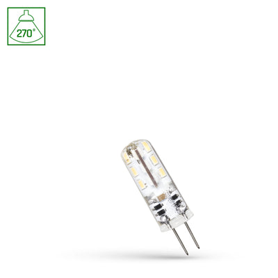 Spectrum LED G4 12V 1,5W silicone blanc chaud 3000K, 270° angle, 95 lumens, CRI 80, longue durée de vie, non dimmable